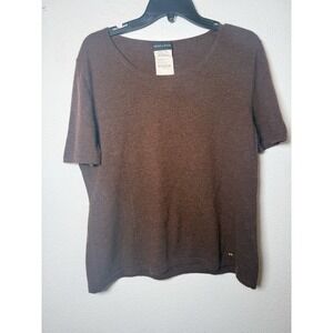 Rena Lange Womens Round Neck Sweater 100% Cashmere Brown Size XL
